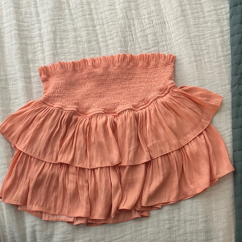 Mustard Seed Coral Ruffled Mini Skirt